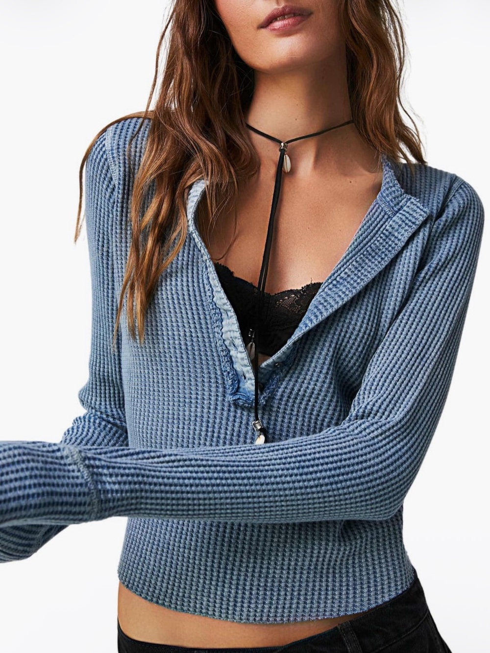 Free People FP One Colt Henley Waffle Knit Top
